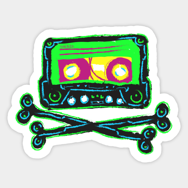 Cassette and Crossbones Sticker by z0mbi